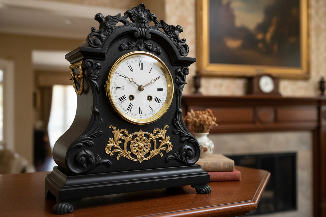 Antique Seth Thomas Black Mantel Clock: Premium American Clockmaking Excellence