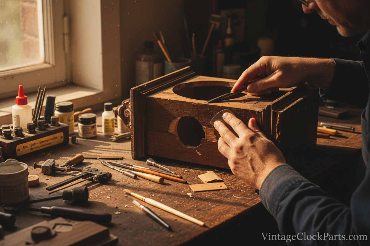 Filling Cracks in Clock Cases with Hide Glue and Sawdust