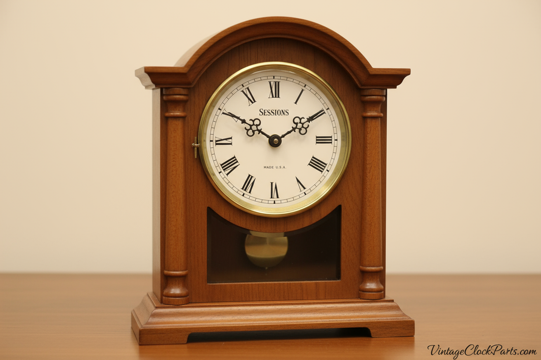 Vintage 1932 Sessions "Chippendale" Model Mantel Clock: American Elegance in Tambour Design