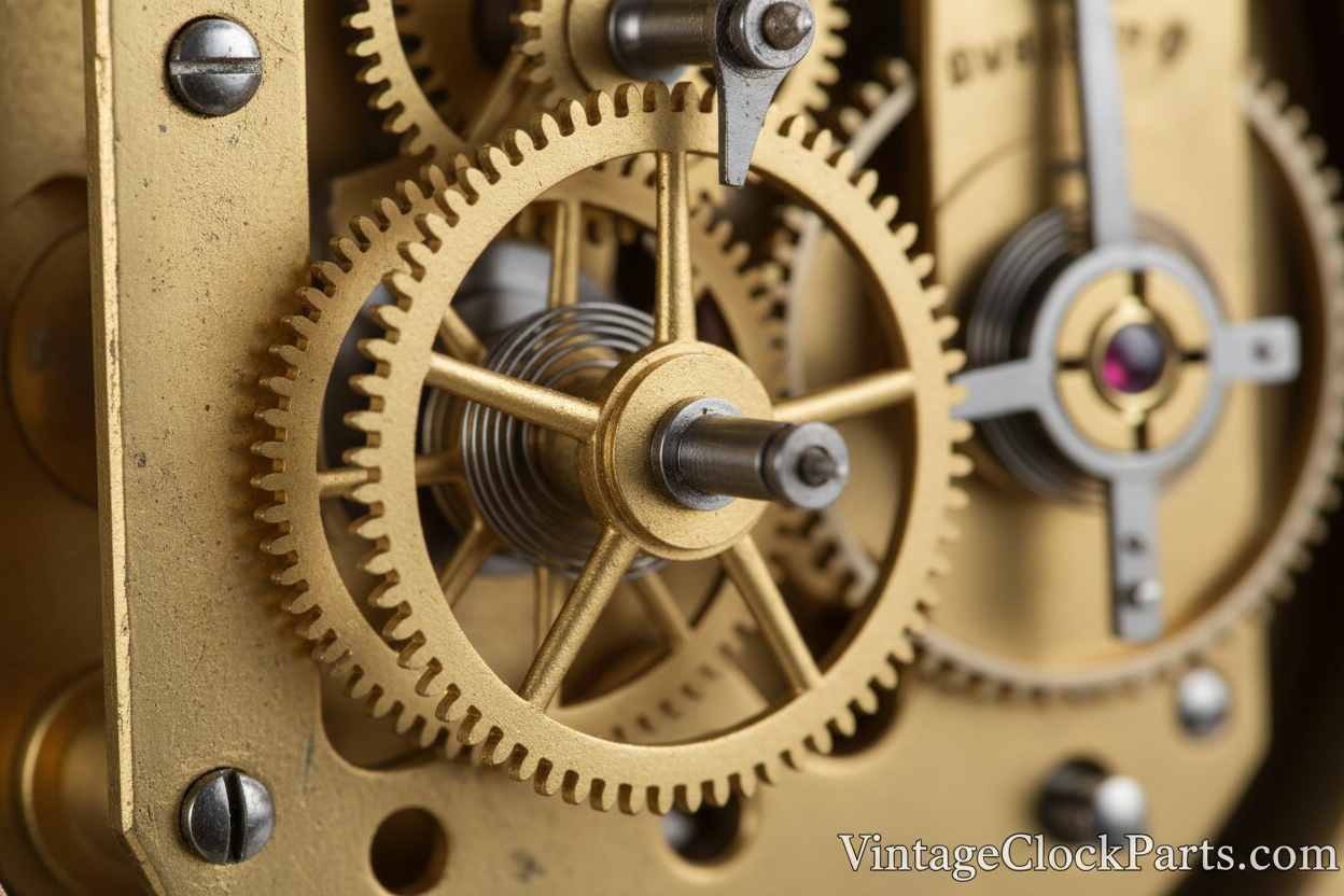 Antique Clock Movement Time Side 2nd Wheels