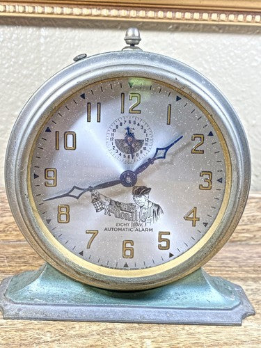 Running Art Deco 8 Day Alarm Clock "The National Call" Vintage US Made  (K9921)