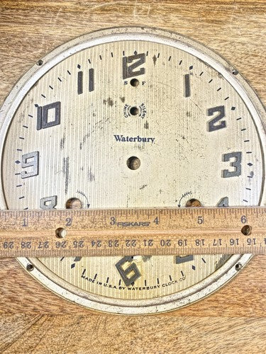 Old Waterbury Westminster Chime Clock Dial Pan (See Pics to ID Mvmt)   (KD603)