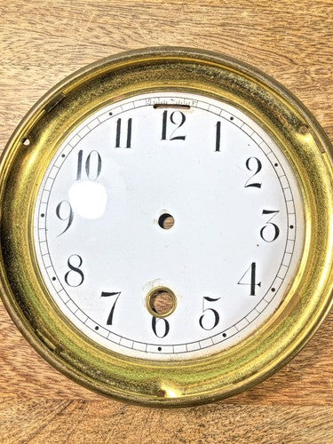 Old 5.57 Inches Dia Clock Bezel W/ Porcelain Time Only Dial (No Glass)  (K9245)