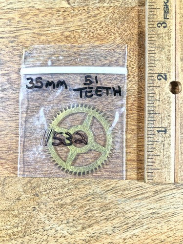 Clock Movement Escape Wheel 35mm Diameter 51 Teeth  (K9488)