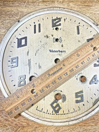 Old Waterbury Westminster Chime Clock Dial Pan (See Pics to ID Mvmt)   (KD603)