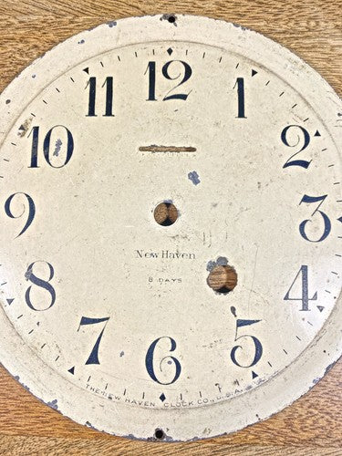 Nice Old New Haven Time Only 8 day Clock Movement Dial Pan  (KD011)