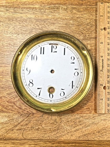 Old 5.57 Inches Dia Clock Bezel W/ Porcelain Time Only Dial (No Glass)  (K9245)