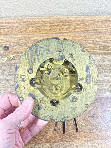 Old New Haven Clock Movement (3 Spring Barrels) Pendulum Rod and Spring (K9896)