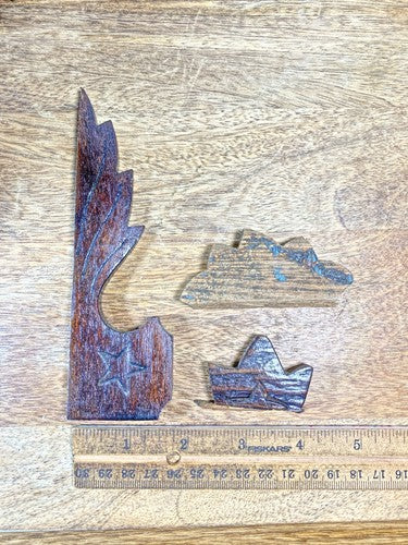 Old Parlor Or Kitchen Clock Wooden Trim Pieces Lot  (KD2179)