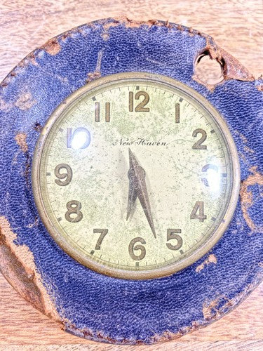 Small Old New Haven Clock Very Well Worn Case (Running/Spring Is Good)   (K9926)