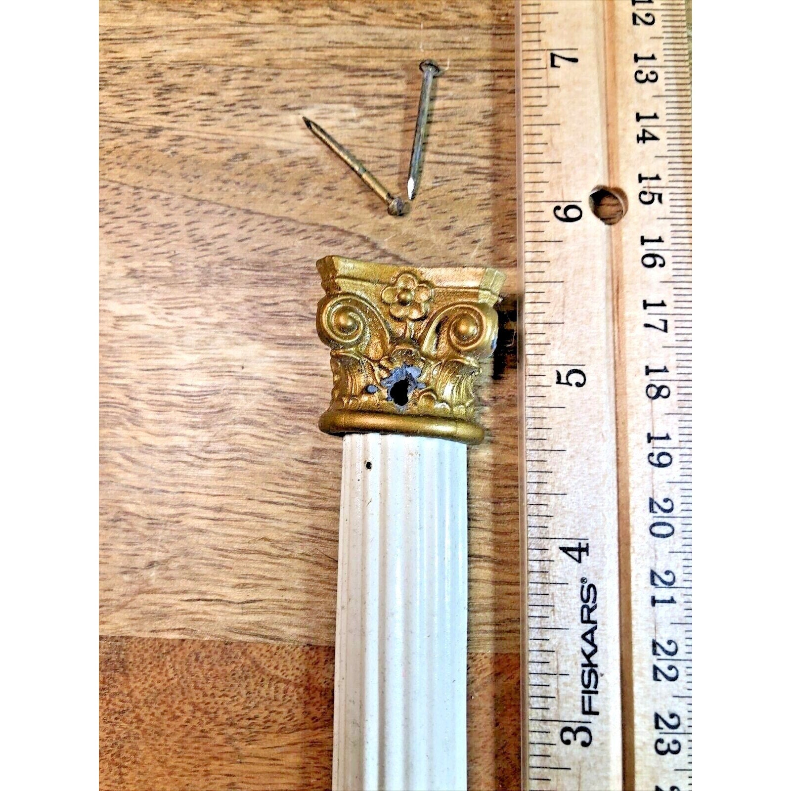 Old Black Mantel Clock Column 5 1/2 Inches Tall (K7371)