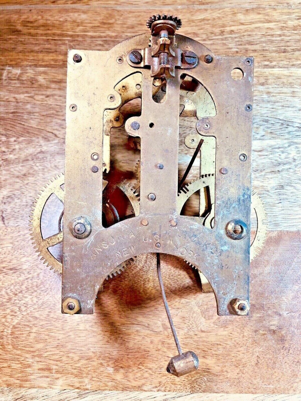 Old Ansonia Clock Movement Back Plate (Pivots Look Good)   (K7486)