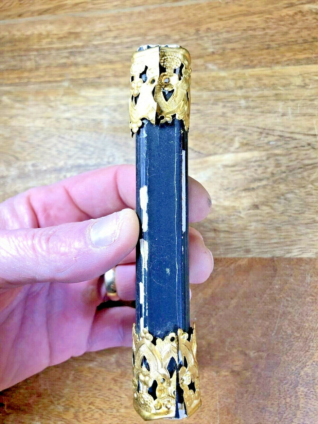 Antique Black Mantle Clock Column 4 7/8 Inches Tall       (K6731)