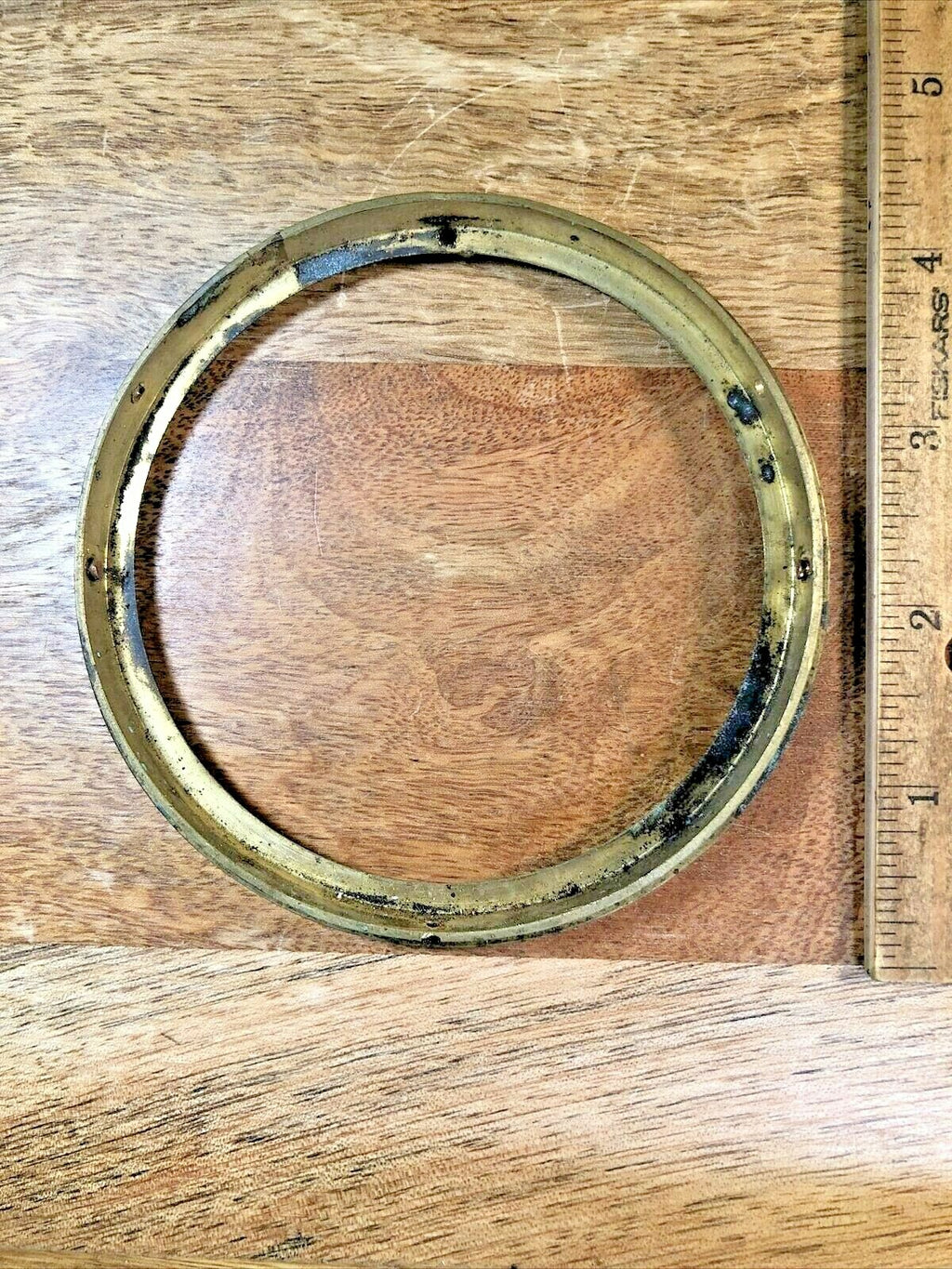 Old Brass Clock Dial Trim Ring 4.23 Inch Outer Diameter 3.50 Inner Dia. (K7024)