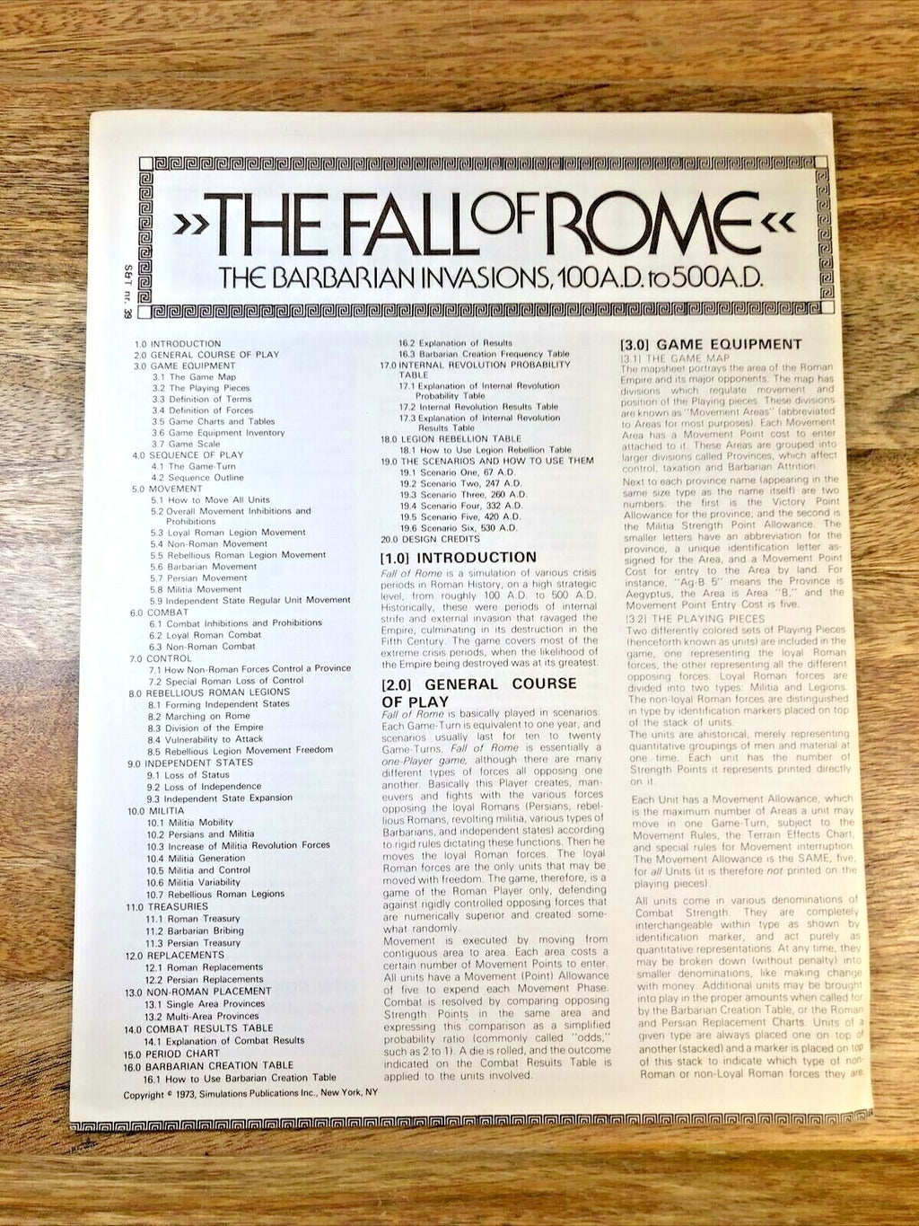 The Fall Of Rome, The Barbarian Invasion SPI Circa July 1973 (UNPUNCHED) (G5003)