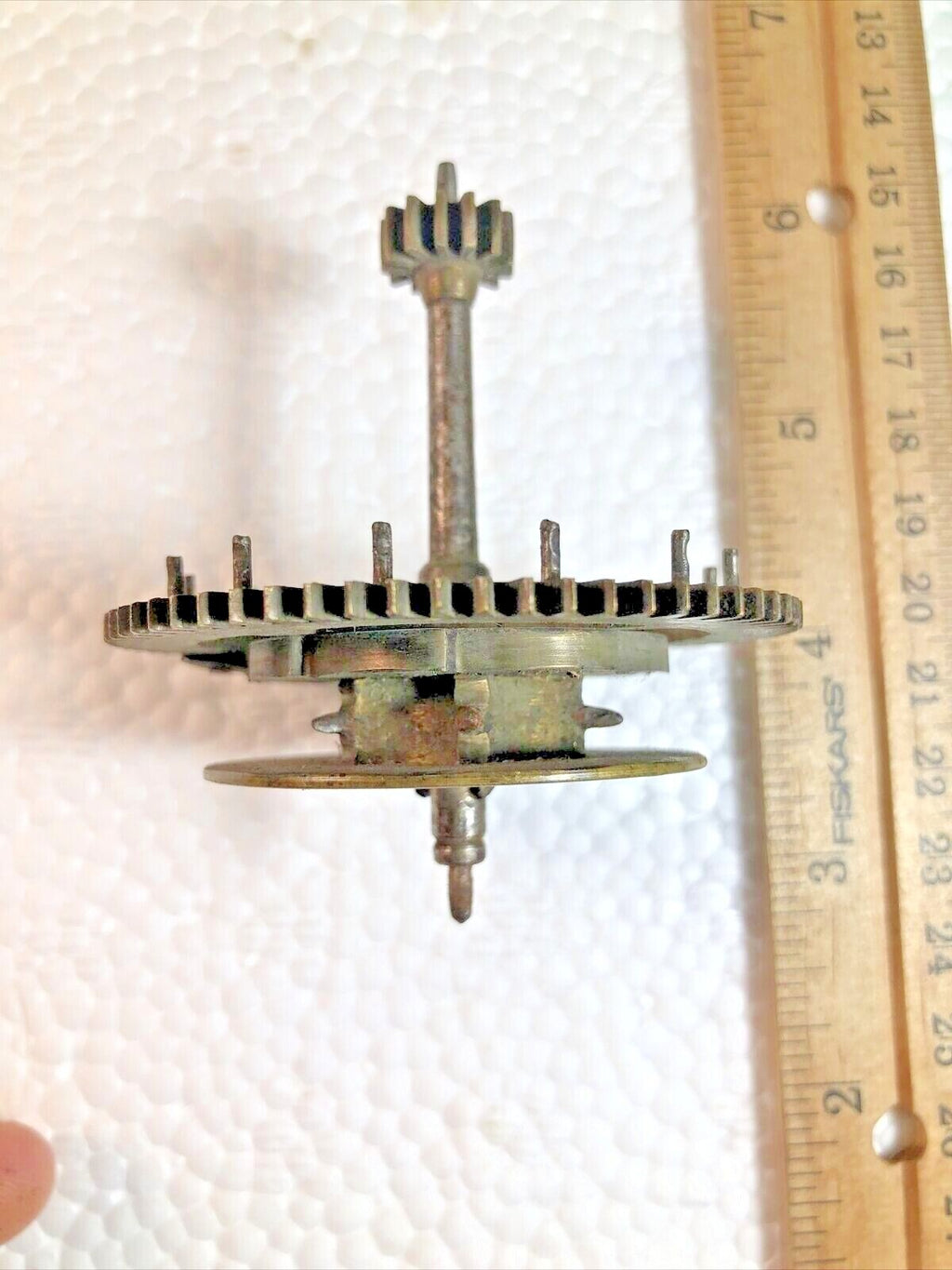 Old Unmarked Clock Chain Wheel 60.3mm Diameter, Shaft is 70.9mm Long (Lot K7488)