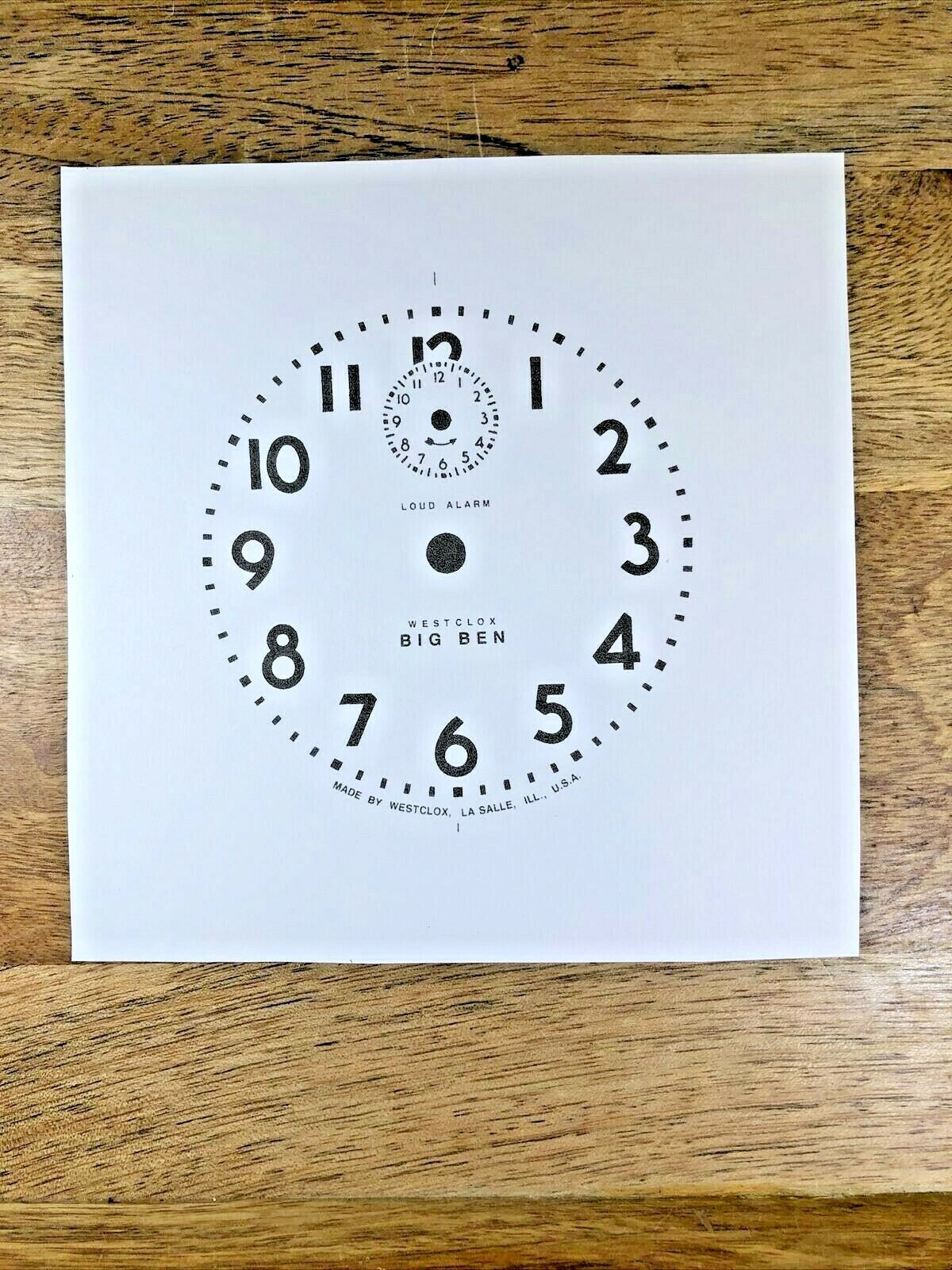 Westclox Big Ben Alarm Clock Paper Replacement Dial    (Lot 210)
