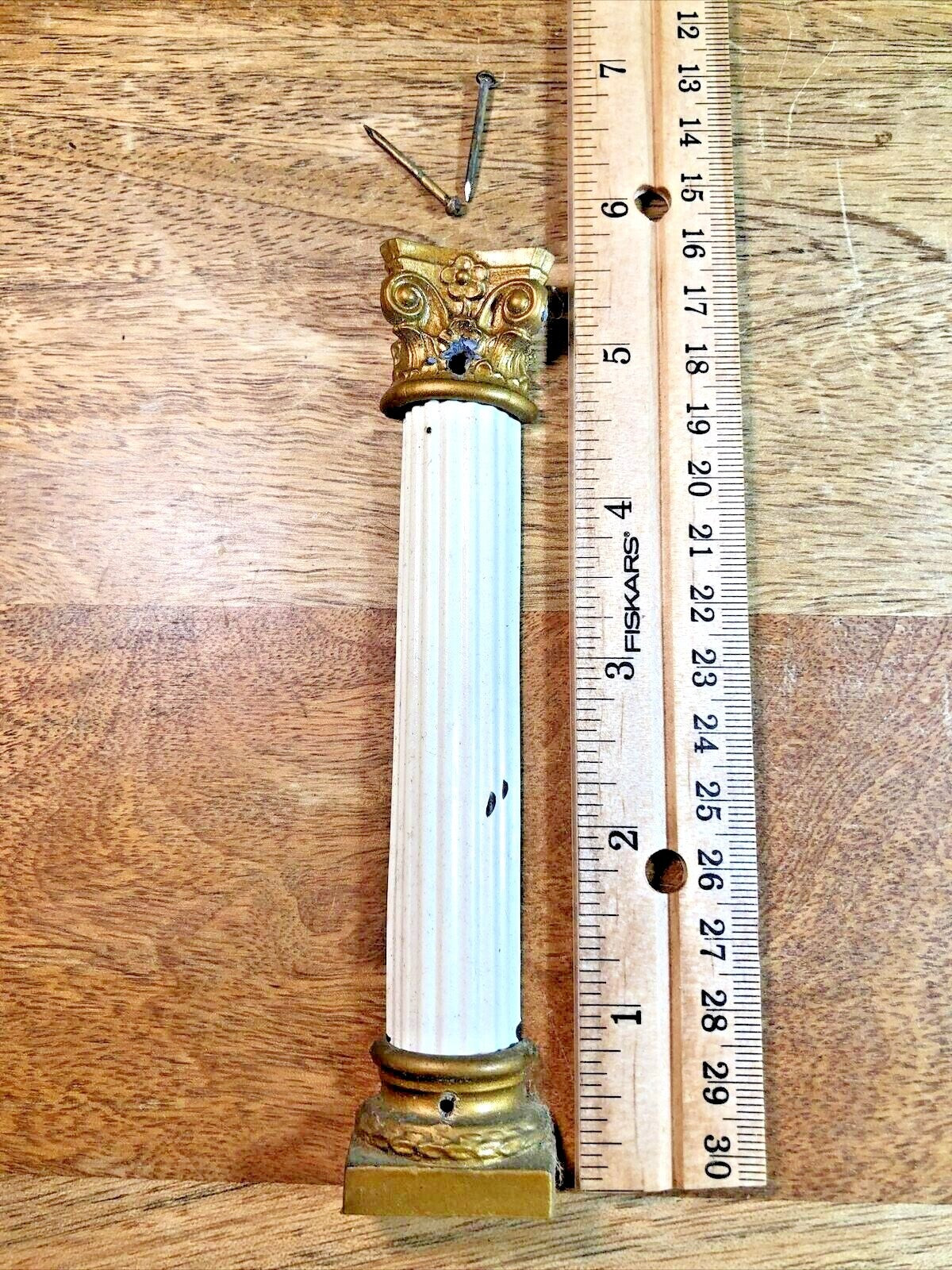 Old Black Mantel Clock Column 5 1/2 Inches Tall               (K7371)