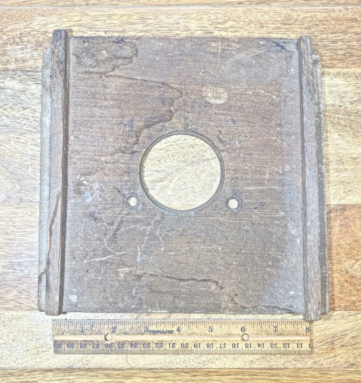 Old Worn Wood Clock Dial Pan 9 1/8 Inches Wide X 8 7/8 Inches Tall    (LL5296)