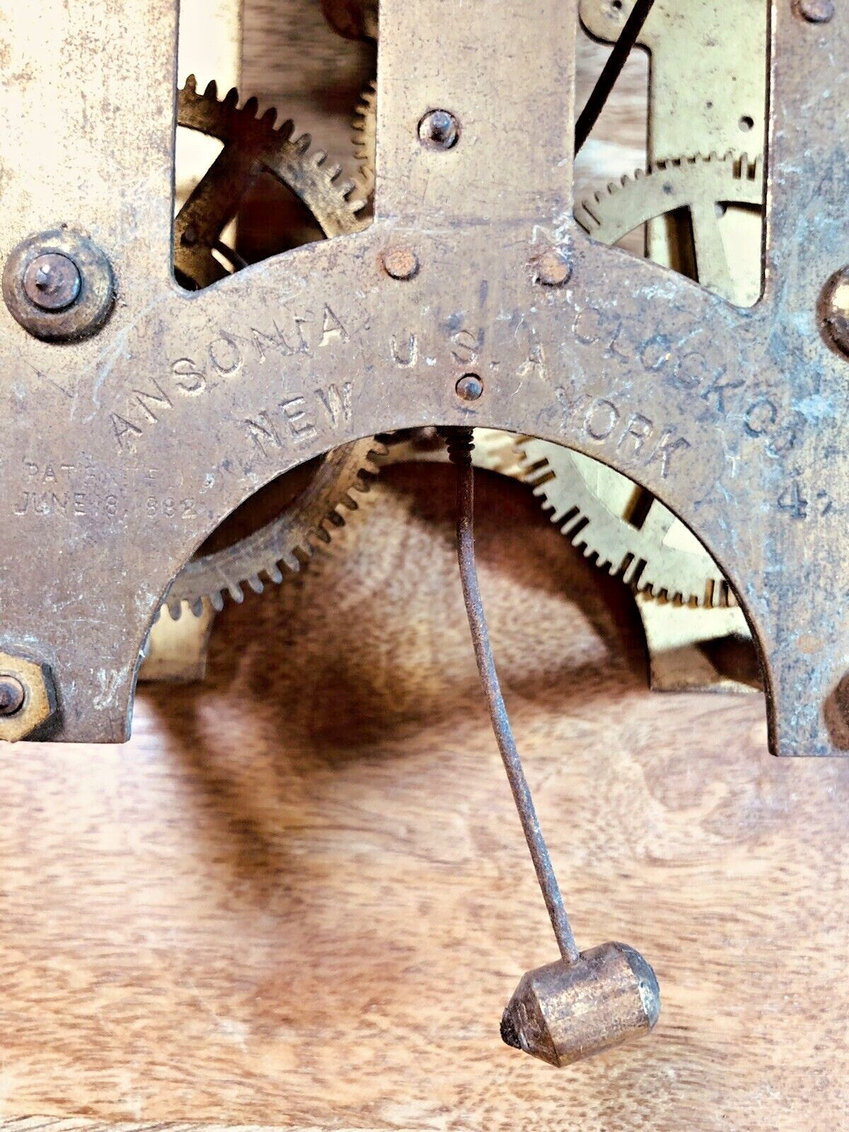 Old Ansonia Clock Movement Back Plate (Pivots Look Good)   (K7486)