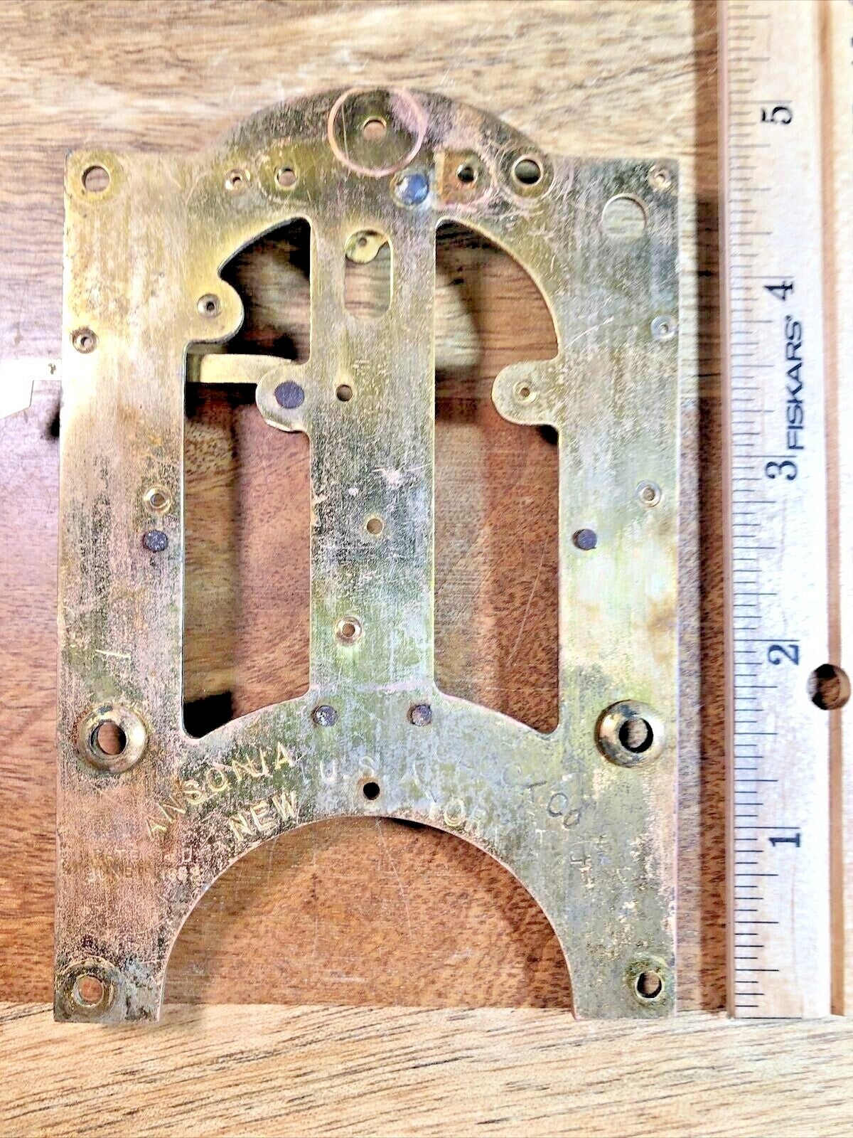 Old Ansonia Clock Movement Back Plate (Pivots Look Good)   (K7486)