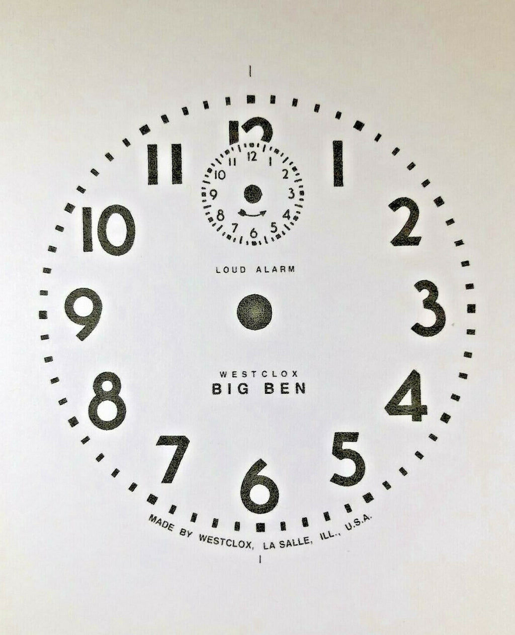 Westclox Big Ben Alarm Clock Paper Replacement Dial    (Lot 210)