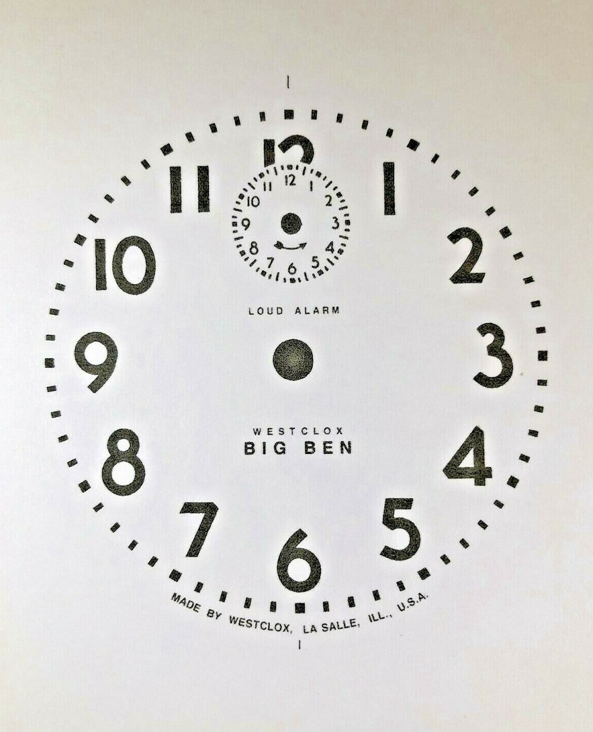Westclox Big Ben Alarm Clock Paper Replacement Dial    (Lot 210)