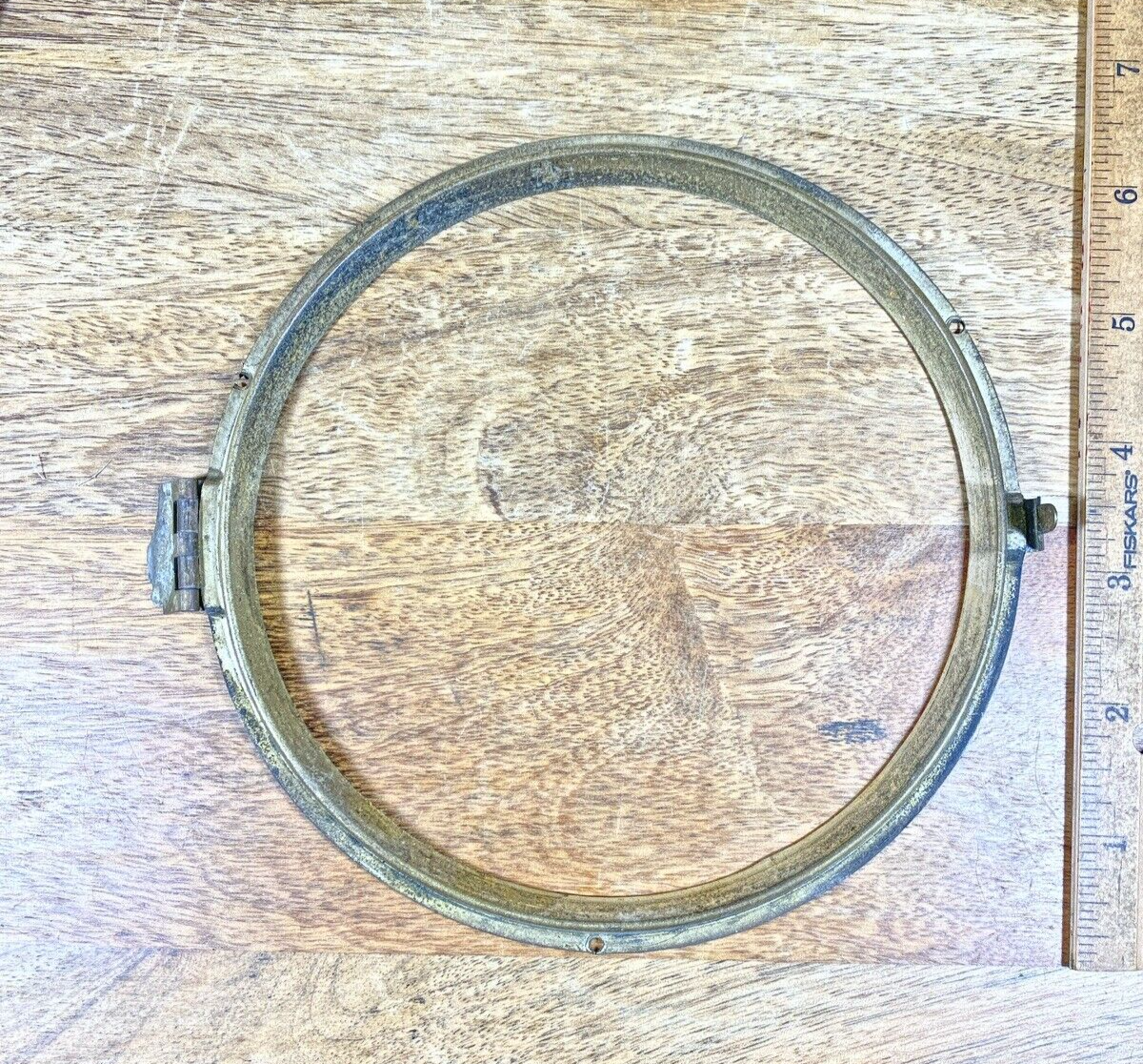 Old Metal Clock Dial Pan Trim Ring (6.35 Inch Dia, 5.56 Inner Dia)    (KD049)