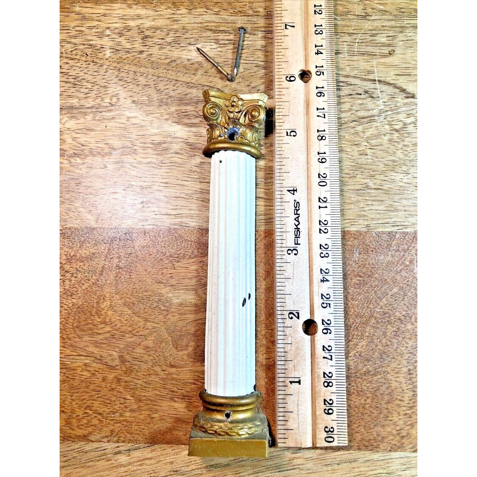 Old Black Mantel Clock Column 5 1/2 Inches Tall (K7371)