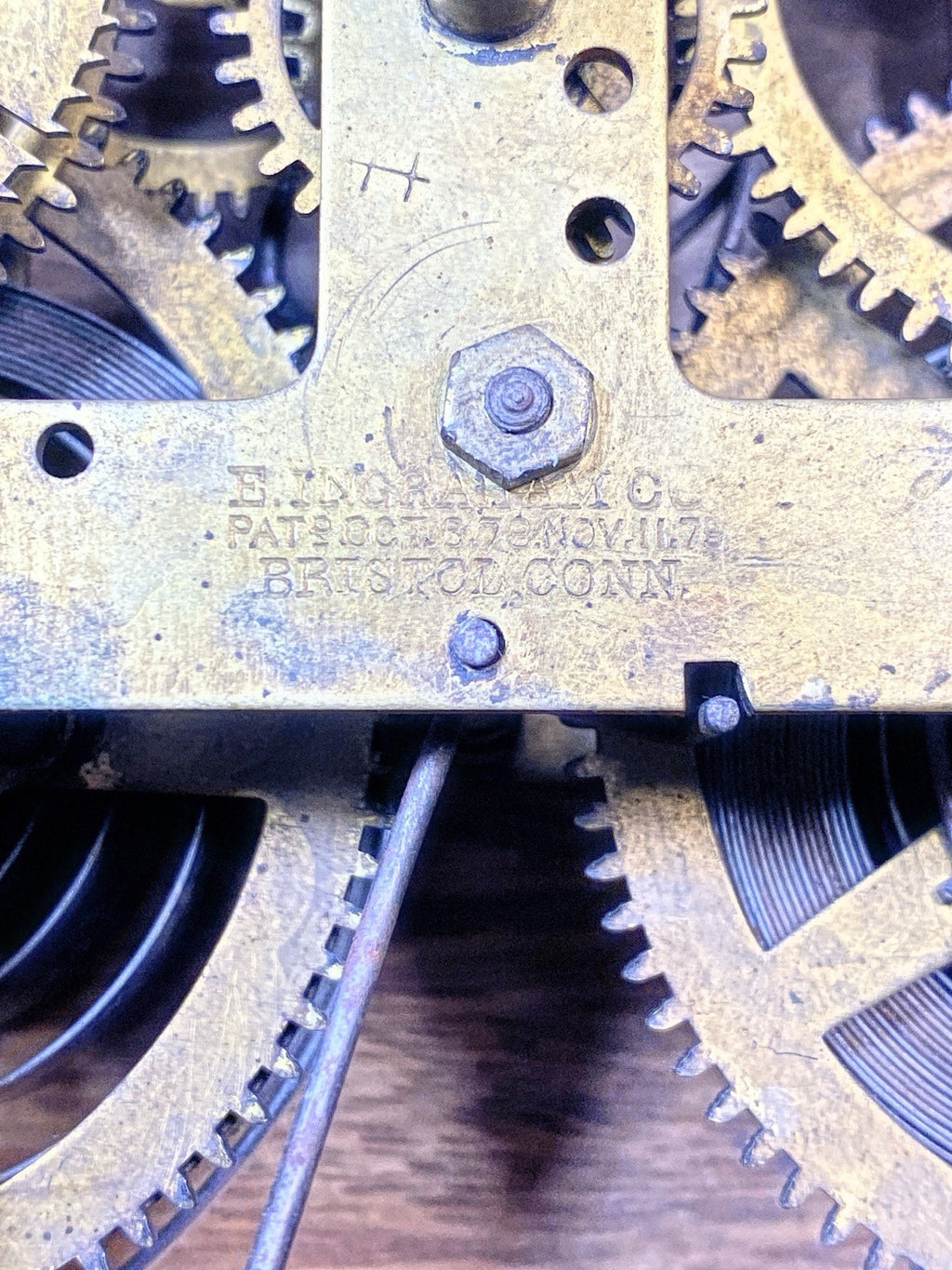 Ingraham Clock Mvmt (Pat 78/79)  Hammer (See Pics To ID) (KD2920)